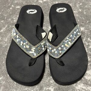 Embellished Black Flip Flops